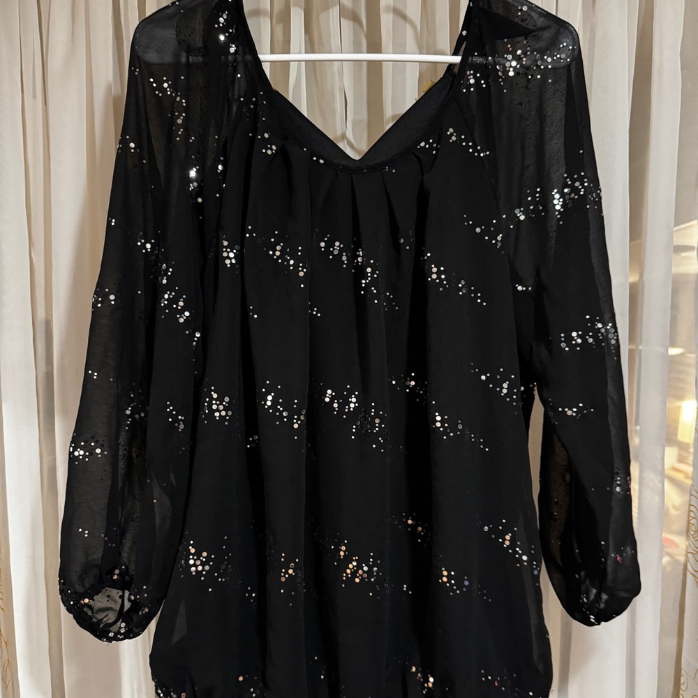 Valerie Stevens Black Sequin Oversized Blouse
